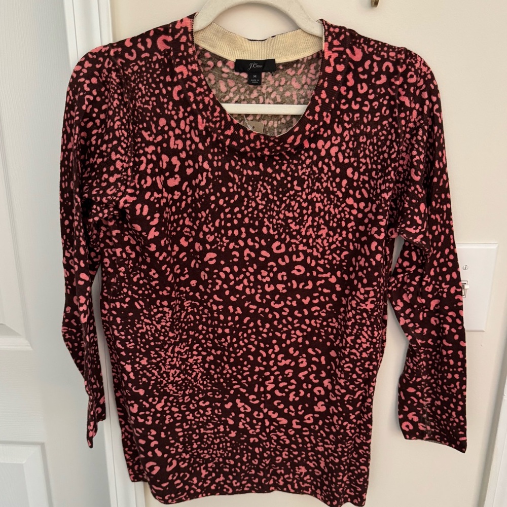 J. Crew hot pink leopard teddy sweater